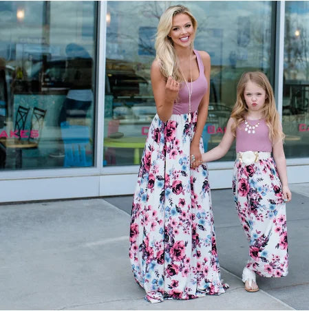 Mother Daughter Dresses Outfits Sleeveless Long Dress