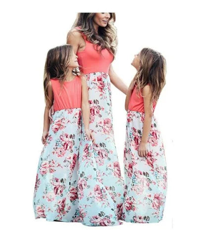 Mother Daughter Dresses Outfits Sleeveless Long Dress