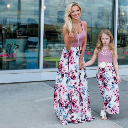 Mother Daughter Dresses Outfits Sleeveless Long Dress