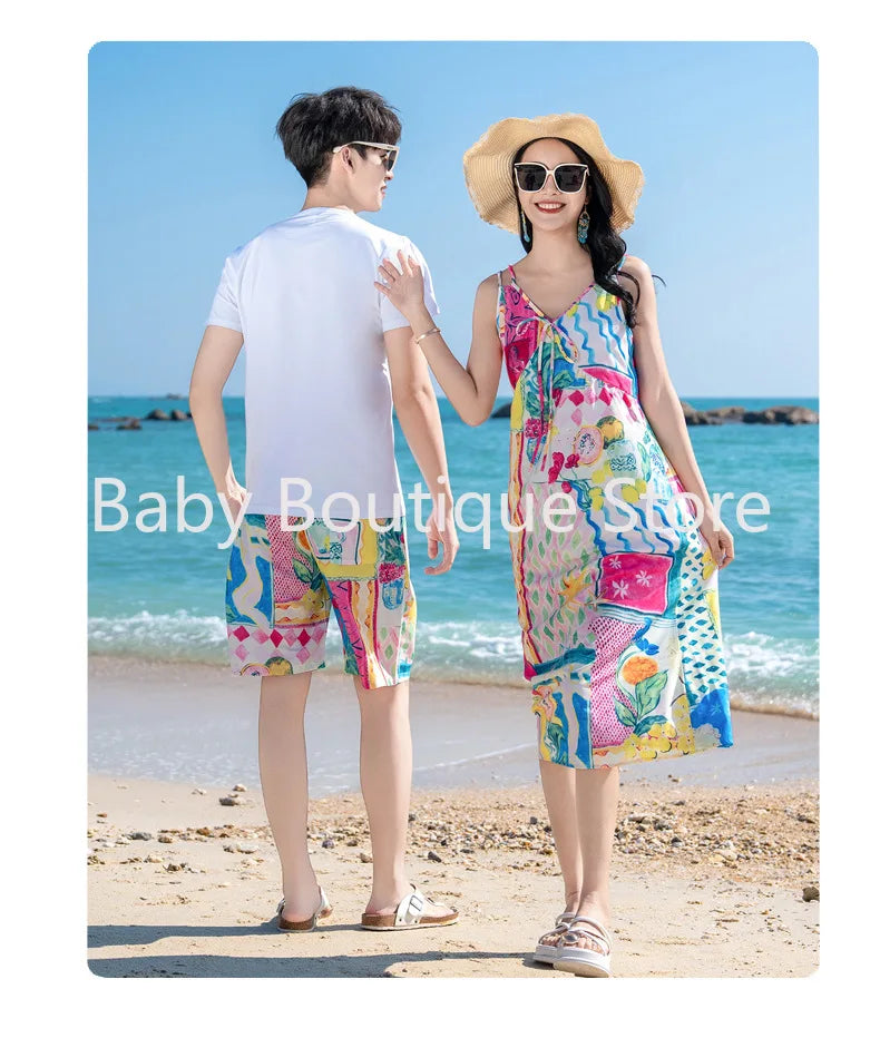 Mom Dad Daughter Son Family Matching Gentle Beach Sleeveless Dresses