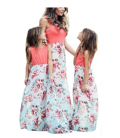 Mother Daughter Dresses Outfits Sleeveless Long Dress