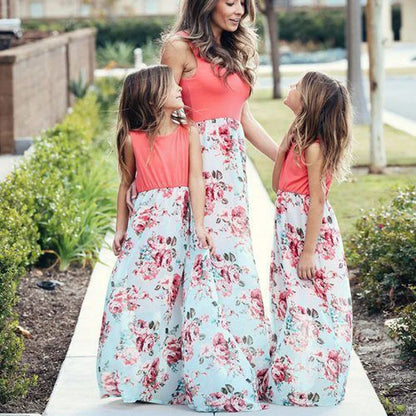 Mother Daughter Dresses Outfits Sleeveless Long Dress