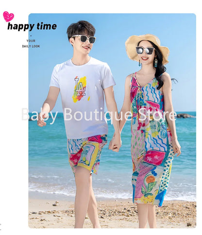Mom Dad Daughter Son Family Matching Gentle Beach Sleeveless Dresses