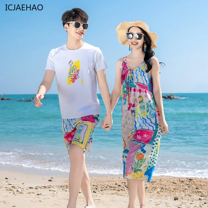 Mom Dad Daughter Son Family Matching Gentle Beach Sleeveless Dresses