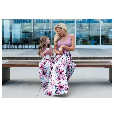 Mother Daughter Dresses Outfits Sleeveless Long Dress